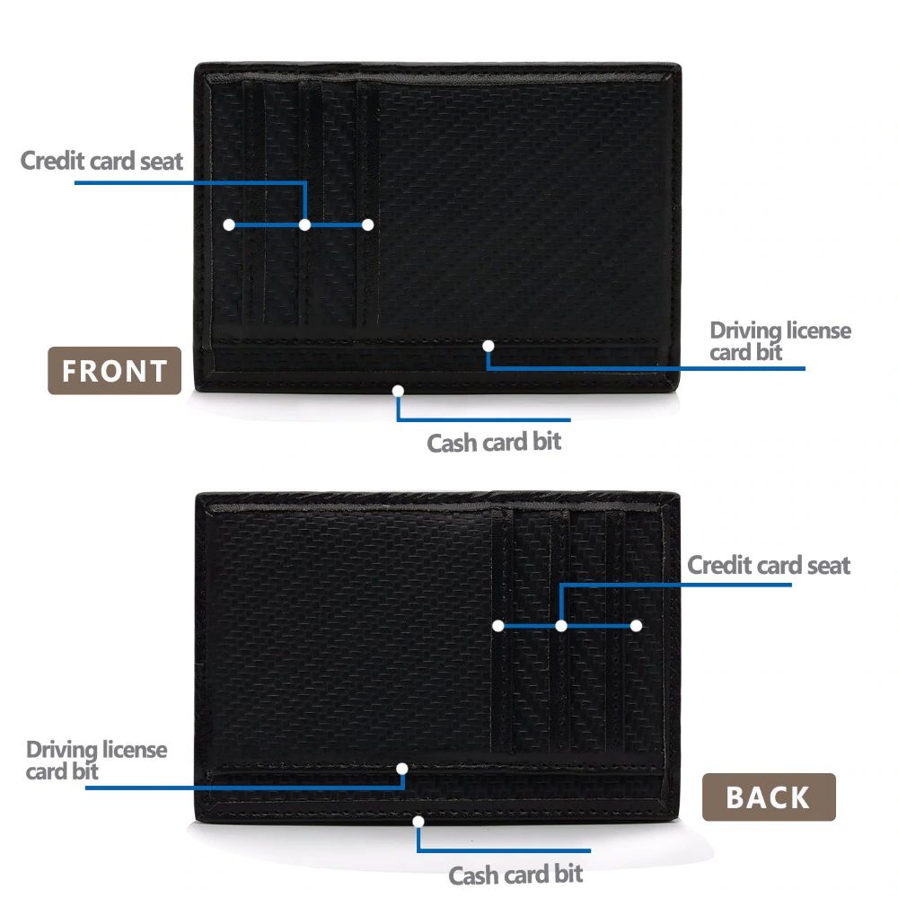 WALLET Slim PU Leather Wallet With 9 Pockets - Carbon